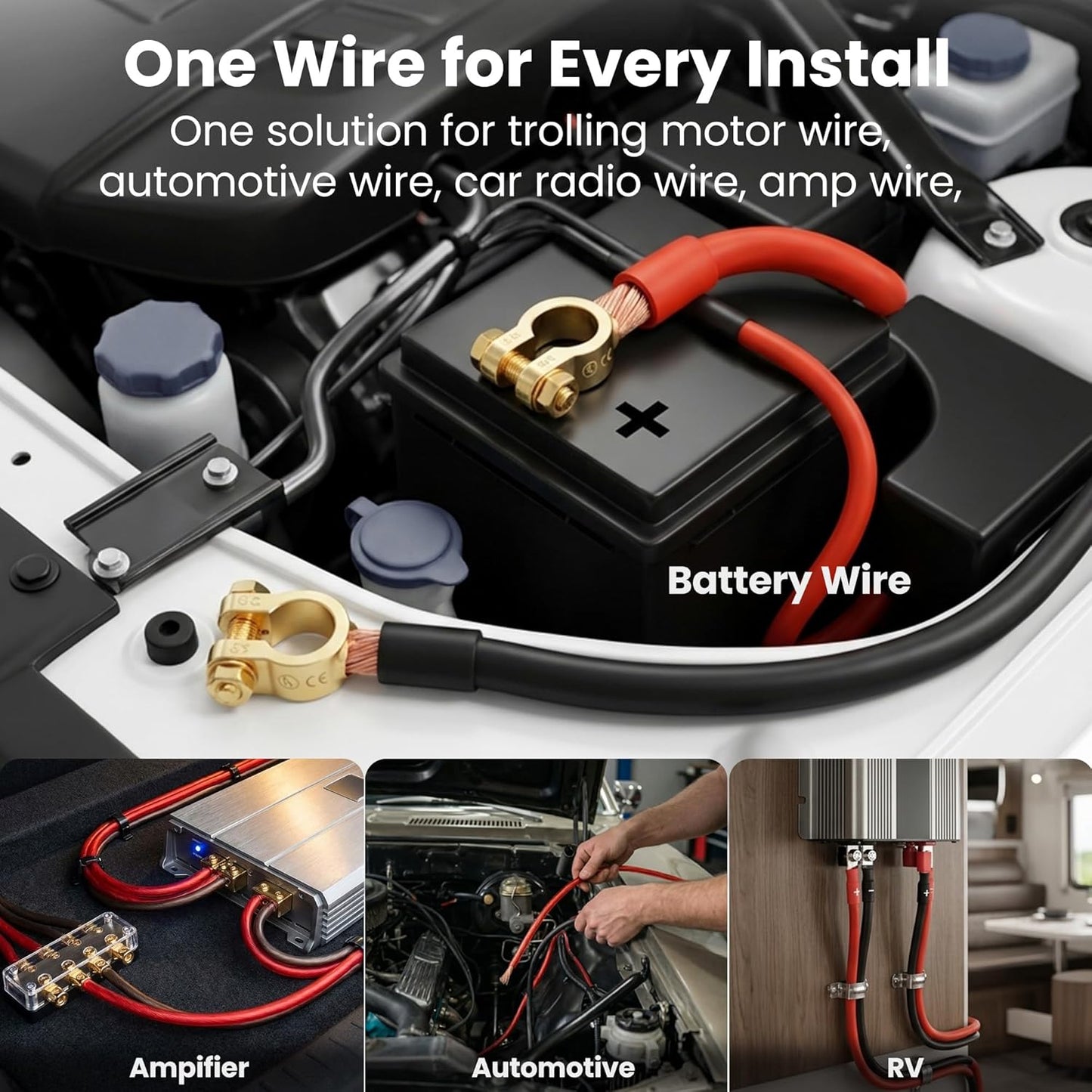 4 Gauge Wire, CCA Electrical Wire Extension Cord for Automotive Power/Ground, Battery Cable, Car Audio, RV, Amp Wiring Kit, (25 Feet Each- Black/Red Translucent)