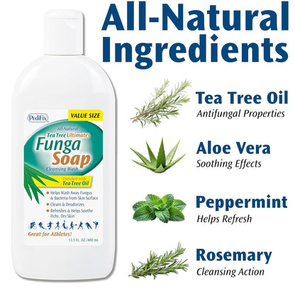 Fungasoap Tea Tree Cleansing Wash – Antifungal Body Wash & Foot Soap – All-Natural Tea Tree Oil Cleanser for Athlete’S Foot, Ringworm, Jock Itch, Body Odor & Fungus - 13.5 Fl. Oz