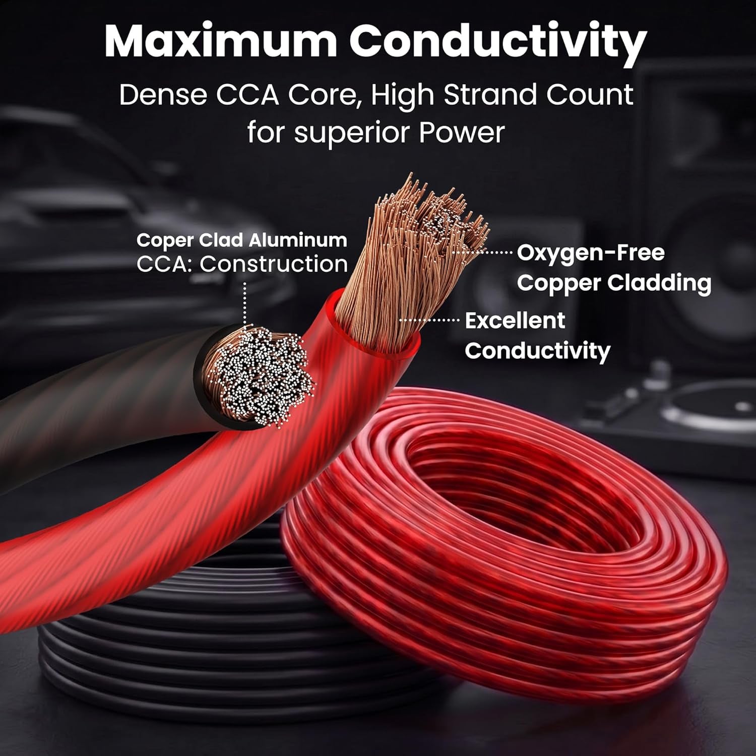 4 Gauge Wire, CCA Electrical Wire Extension Cord for Automotive Power/Ground, Battery Cable, Car Audio, RV, Amp Wiring Kit, (25 Feet Each- Black/Red Translucent)
